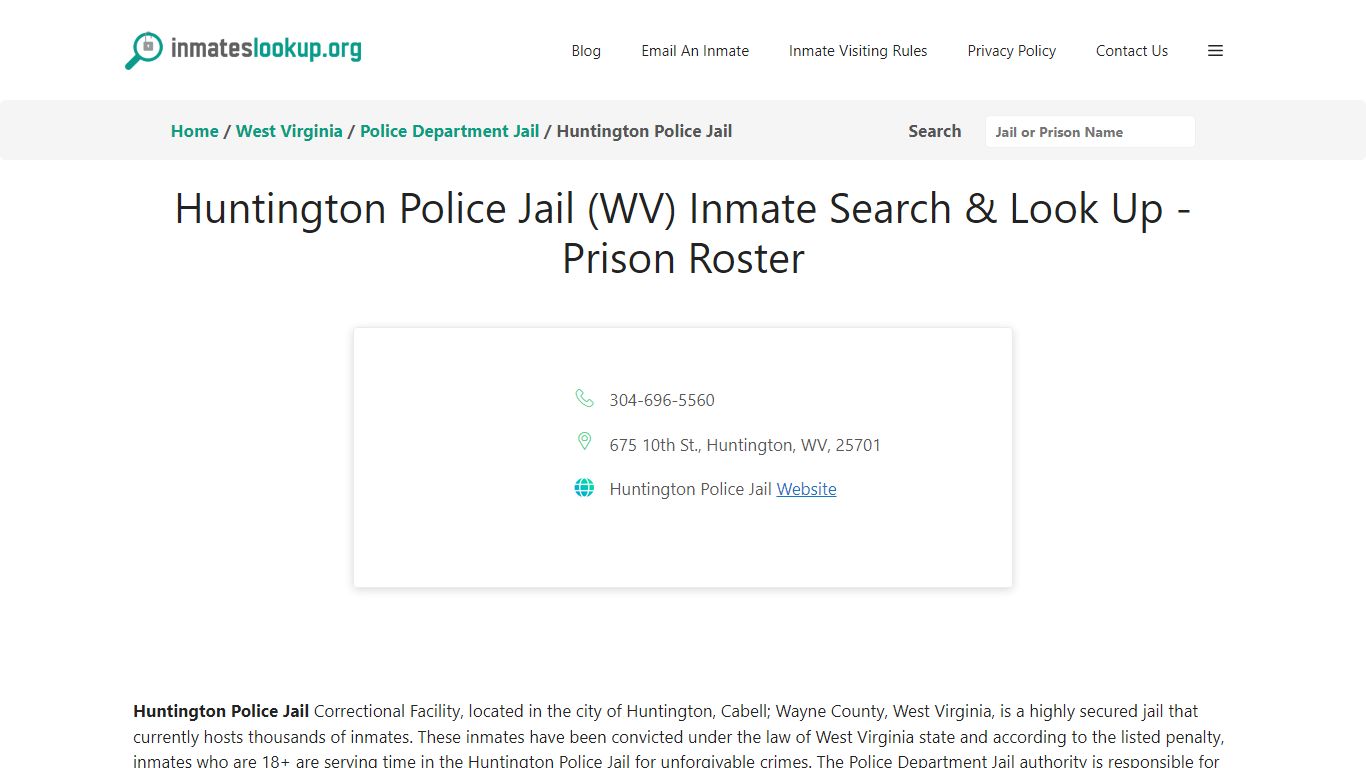 Huntington Police Jail (WV) Inmate Search & Look Up - Prison Roster